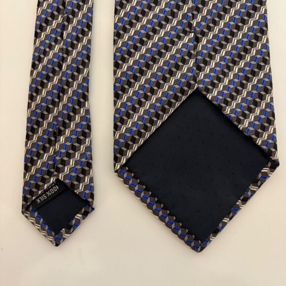 Stafford Executive Silk Tie Blue Gray Geometric Mens Necktie Italy Office Formal - Picture 3 of 8